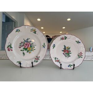 King Luneville Vintage Set of 2 French Floral Dining Decor Dinner Plates 10", 8"